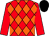Red body, orange diamonds, red arms, black cap