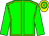 Green body, yellow seams, green arms, yellow cap, green hooped