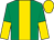 emerald green, gold stripe, halved sleeves, gold cap