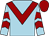 Light blue, burgundy chevron, light blue sleeves, burgundy chevrons and cap