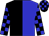 Black and blue halved, checked sleeves and cap