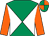 Emerald green and white diabolo, orange sleeves, emerald green and orange quartered cap