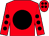 Red, black disc, red sleeves, black spots, red cap with black spots