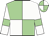 Light green and white (quartered), white sleeves, light green armlets