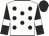 White, black spots, black sleeves, white armlets, black cap