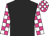 Black, magenta and white checked sleeves and cap