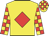 Yellow, red diamond, checked sleeves and cap