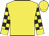 Yellow, yellow and black checked sleeves, yellow cuffs and cap