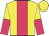 Yellow, fuchsia stripe, halved sleeves, yellow cap