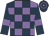 Mauve and dark blue check, dark blue sleeves, mauve armlets, hooped cap
