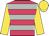 Cerise and french grey hoops, gold sleeves and cap