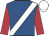 Royal blue, white sash, scarlet sleeves, white cap