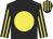Black, yellow disc, striped sleeves and cap