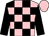 pink and black checked, black sleeves, pink cap
