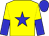 yellow, blue star, yellow and blue halved sleeves, blue cap