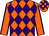orange, purple diamonds, orange sleeves, purple seams, checked cap