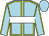 light blue, yellow seams, white hoop