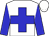white, blue cross, blue sleeves, white cap, blue spot