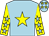Light blue, yellow star, yellow sleeves, light blue stars, light blue cap, yellow stars