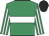 Emerald green, white hoop, striped sleeves, black cap