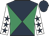 Dark blue and emerald green diabolo, white sleeves, dark blue stars, dark blue cap