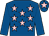 Royal blue, pink stars, royal blue sleeves, royal blue cap, pink star