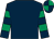 Dark blue, emerald green hooped sleeves, quartered cap