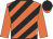 Orange, black diagonal stripes, orange sleeves, black cap, orange peak