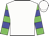 White, green and blue hooped sleeves, white cap