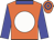 Orange, white spot, blue collar and sleeves, orange and blue hooped cap
