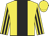 Yellow, black stripe, striped sleeves, yellow cap