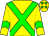 Yellow, dark green cross sashes, dark green chevrons on sleeves, dark green stars on cap