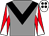 Grey, black chevron, white sleeves, red diabolo, white cap, black spots