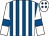 White & royal blue stripes, royal blue armlet, white cap, royal blue diamonds