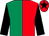Red & emerald green halved, black sleeves, red cap, black star