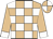 Fawn and white check, fawn sleeves, white cuffs, quartered cap