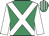 Emerald green, white cross belts and sleeves, striped cap