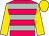 Cerise and french grey hoops, gold sleeves and cap