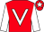 Red, white 'v' bib and sleeves, red cap, white star