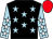 Black, light blue stars, light blue sleeves, white stars, red cap