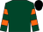 Dark green, orange hooped sleeves, black cap
