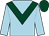 light blue body, dark green chevron, light blue arms, dark green cap