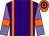 Purple body, orange braces, mauve arms, orange armlets, orange cap, purple hooped