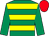 Emerald green, yellow hoops, emerald green sleeves, red cap