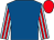 Royal blue, light blue and red striped sleeves, red cap