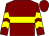 Maroon, yellow hoop, chevrons on sleeves