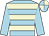 Light blue, beige hoops, light blue sleeves, quartered cap
