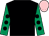 Black, emerald green sleeves, black spots, pink cap
