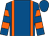 Royal blue, orange braces, hooped sleeves