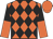 Orange and black diamonds, black and orange halved sleeves, orange cap
